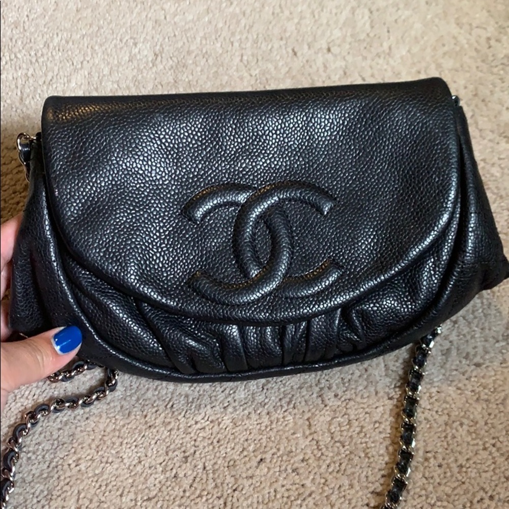 SOLD CHANEL Caviar Half Moon Wallet On Chain WOC Black